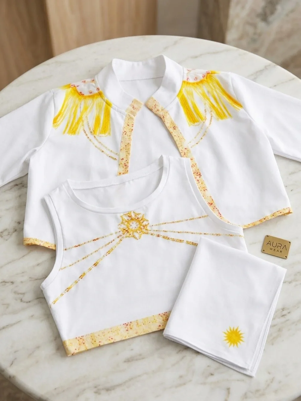 Kpop Zoe Golden Kids White & Yellow Sunshine Costume Set 2 pcs